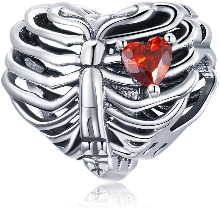 BABAMIA Store Rose Charm Heart Charms for Bracelets 925 Sterling Silver Bead Charm Fits Bracelets and Necklaces Paved with Cubic Zirconia Animal Skull Charm Dainty Halloween Charms Jewelry for Women Girls - Image 1
